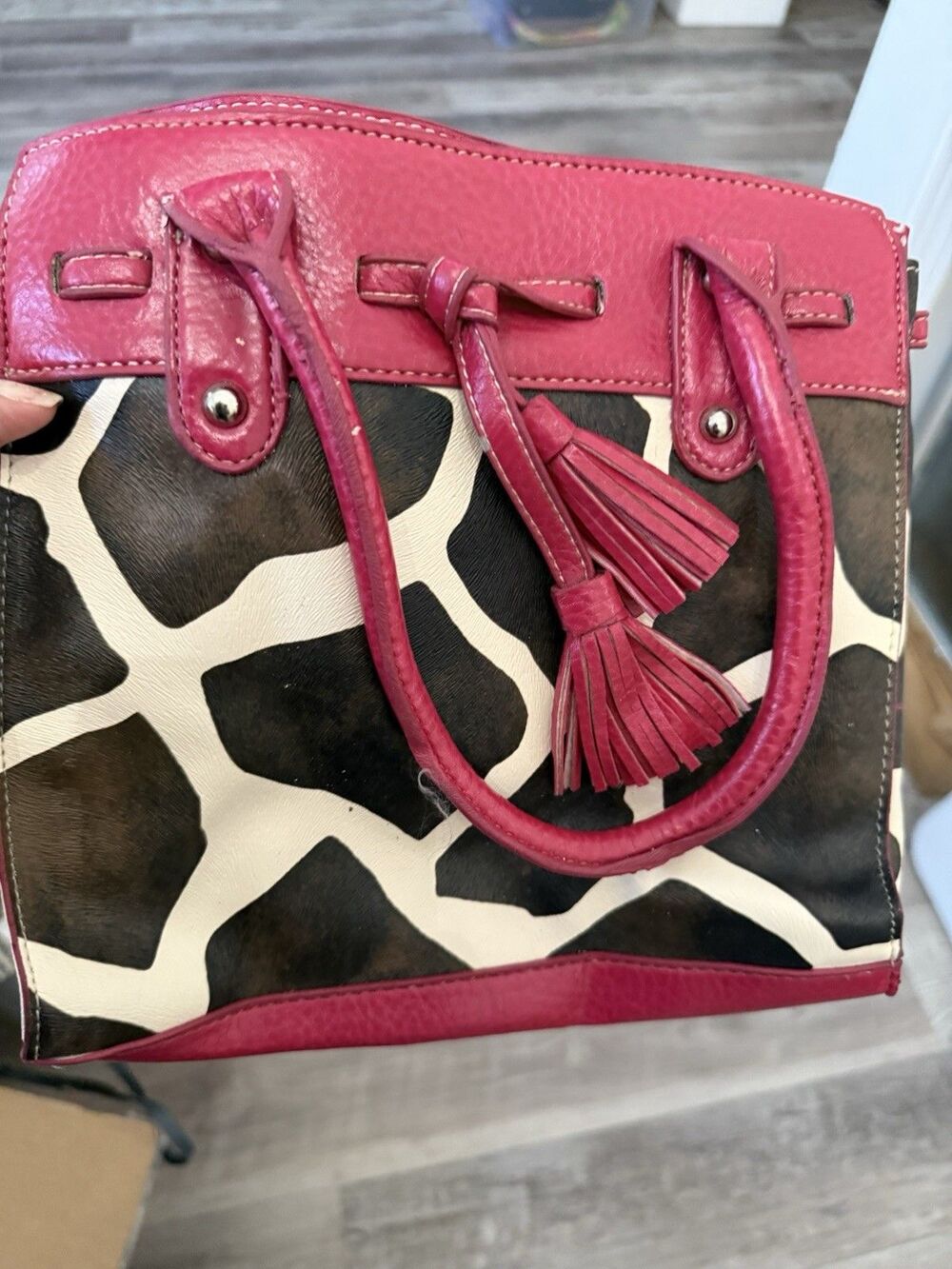 Bueno Of California Animal Print Satchel Cow Print Vegan Leather Bag Chic Purse